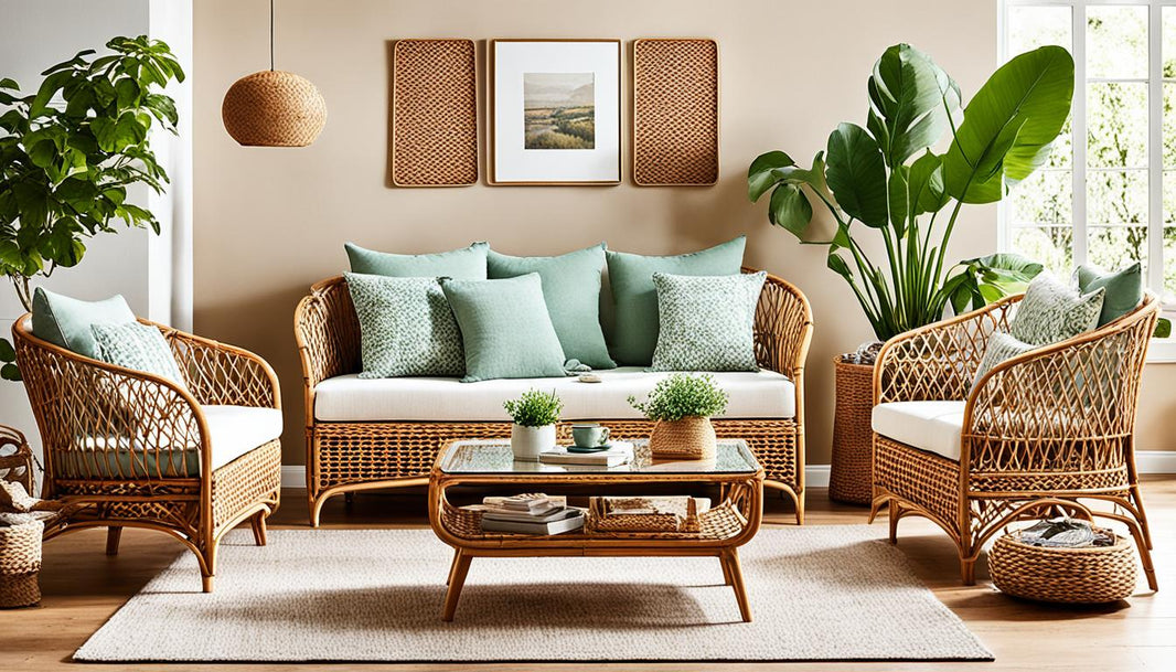 Wohnzimmer mit Rattanmöbel