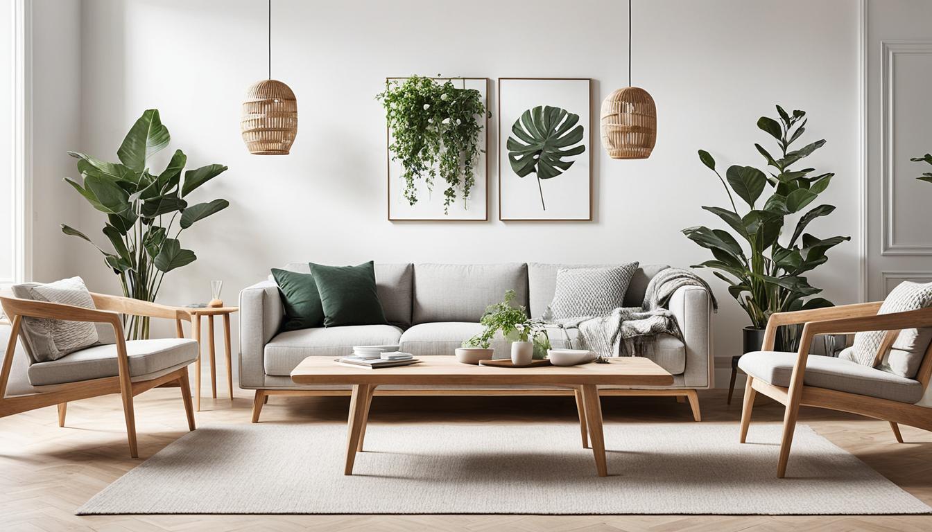 Wohnzimmer mit hellen Möbeln in Skandinavischen Design