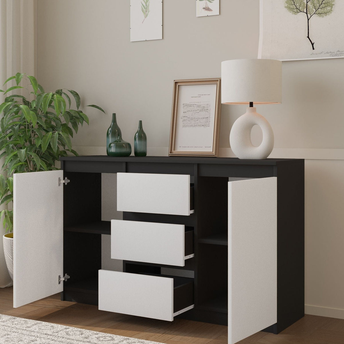 Mikel Sideboard 120 cm / 3 Schubladen in Farbe von kommodly