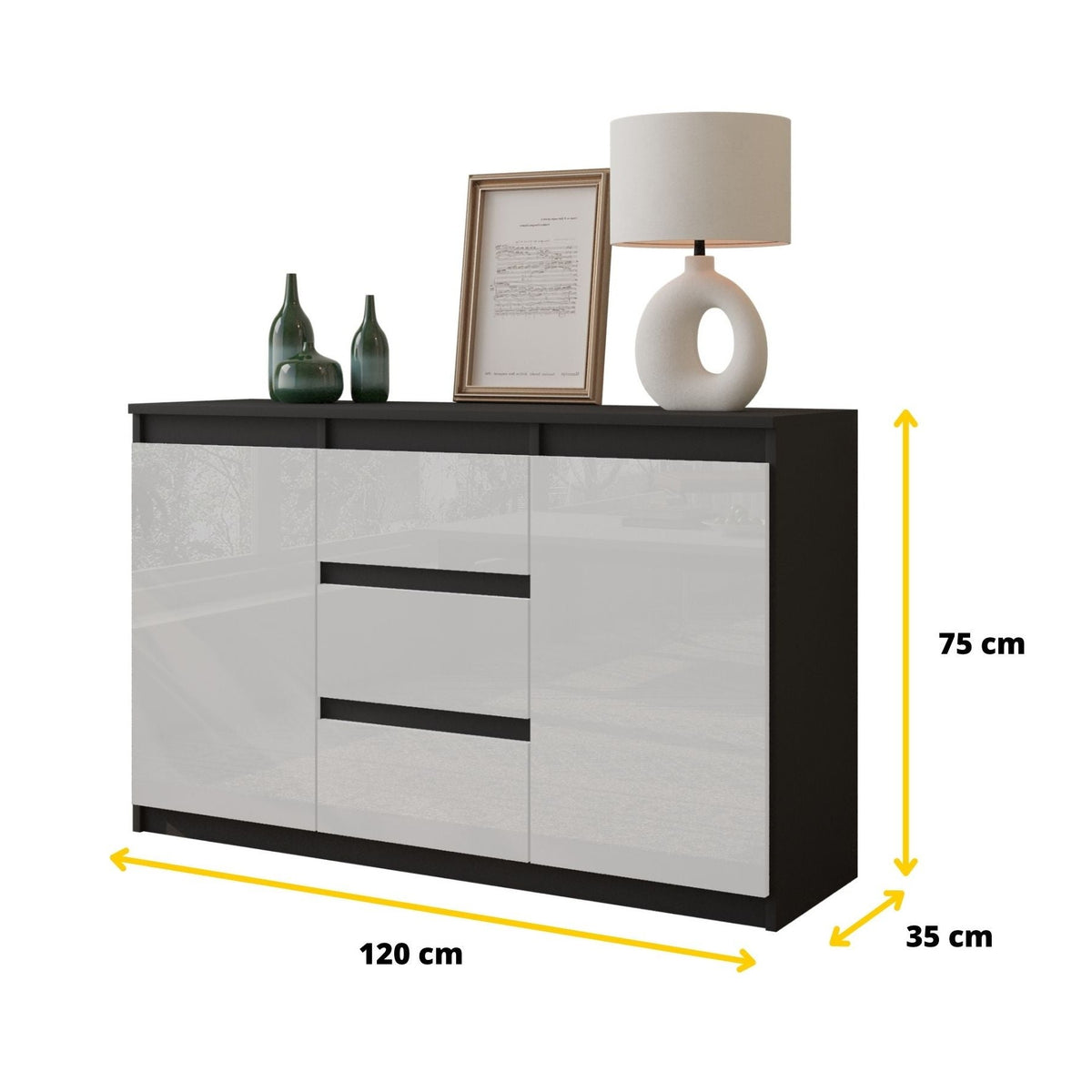 Mikel Sideboard 120 cm / 3 Schubladen in Farbe von kommodly