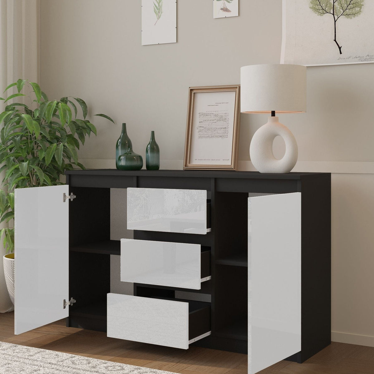 Mikel Sideboard 120 cm / 3 Schubladen in Farbe von kommodly