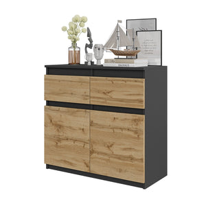 Noah Sideboard 80 cm / 2 Schubladen in Farbe Anthrazit Wotan Eiche von kommodly