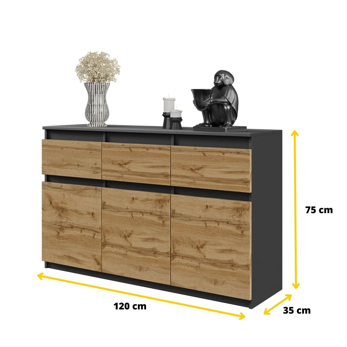 Noah Sideboard 120 cm / 3 Schubladen in Farbe von kommodly
