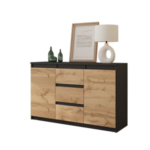 Mikel Sideboard 120 cm / 3 Schubladen in Farbe Anthrazit Wotan Eiche von kommodly