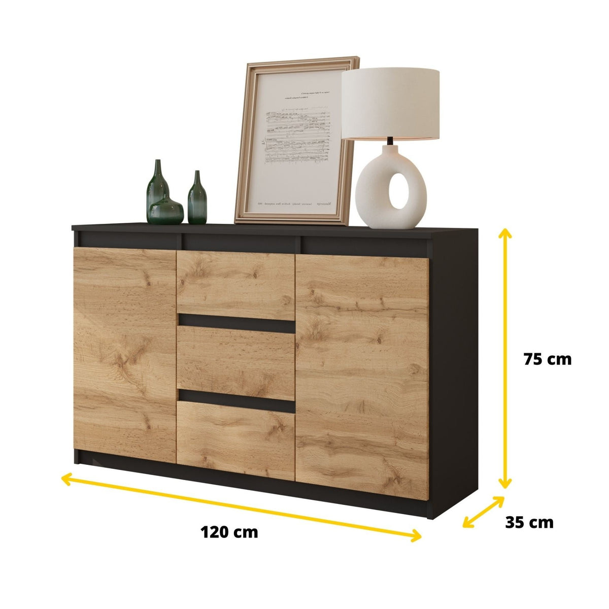 Mikel Sideboard 120 cm / 3 Schubladen in Farbe von kommodly