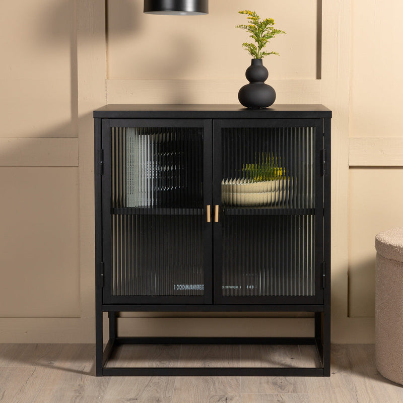 Vitrinenschrank Kiko Beige in Farbe Schwarz von kommodly