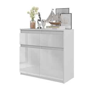 Noah Sideboard 80 cm / 2 Schubladen in Farbe Weiß Matt Weiß Hochglanz von kommodly