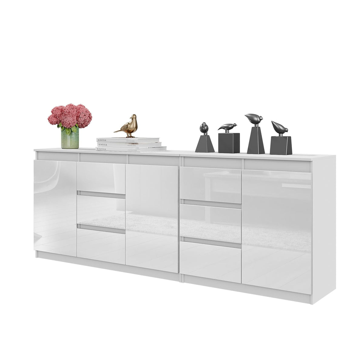 Mikel Kommoden-Set 200 cm, 2-teilig in Farbe Weiß Matt Weiß Hochglanz von kommodly
