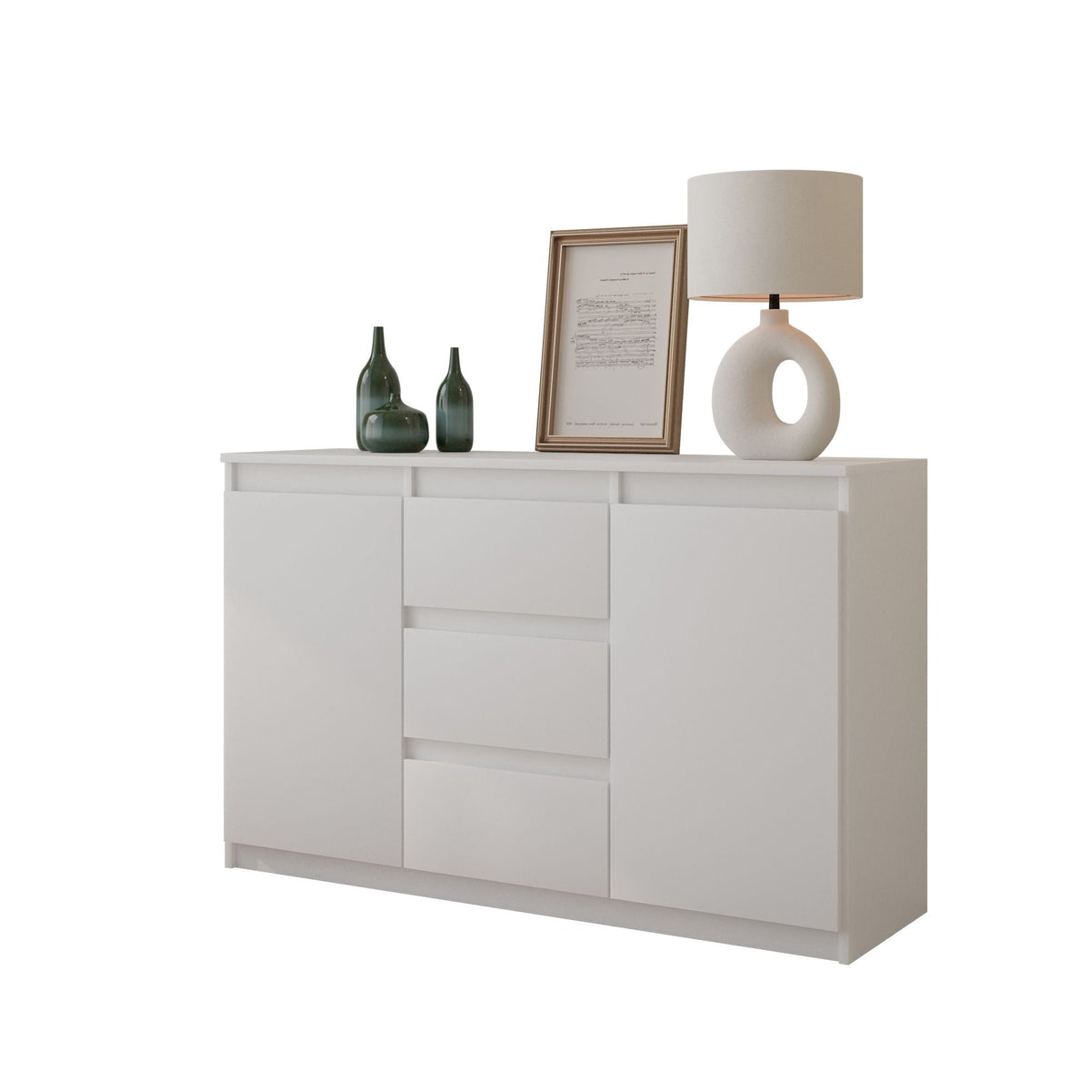 Mikel Sideboard 120 cm / 3 Schubladen in Farbe Weiß Matt Weiß Matt von kommodly