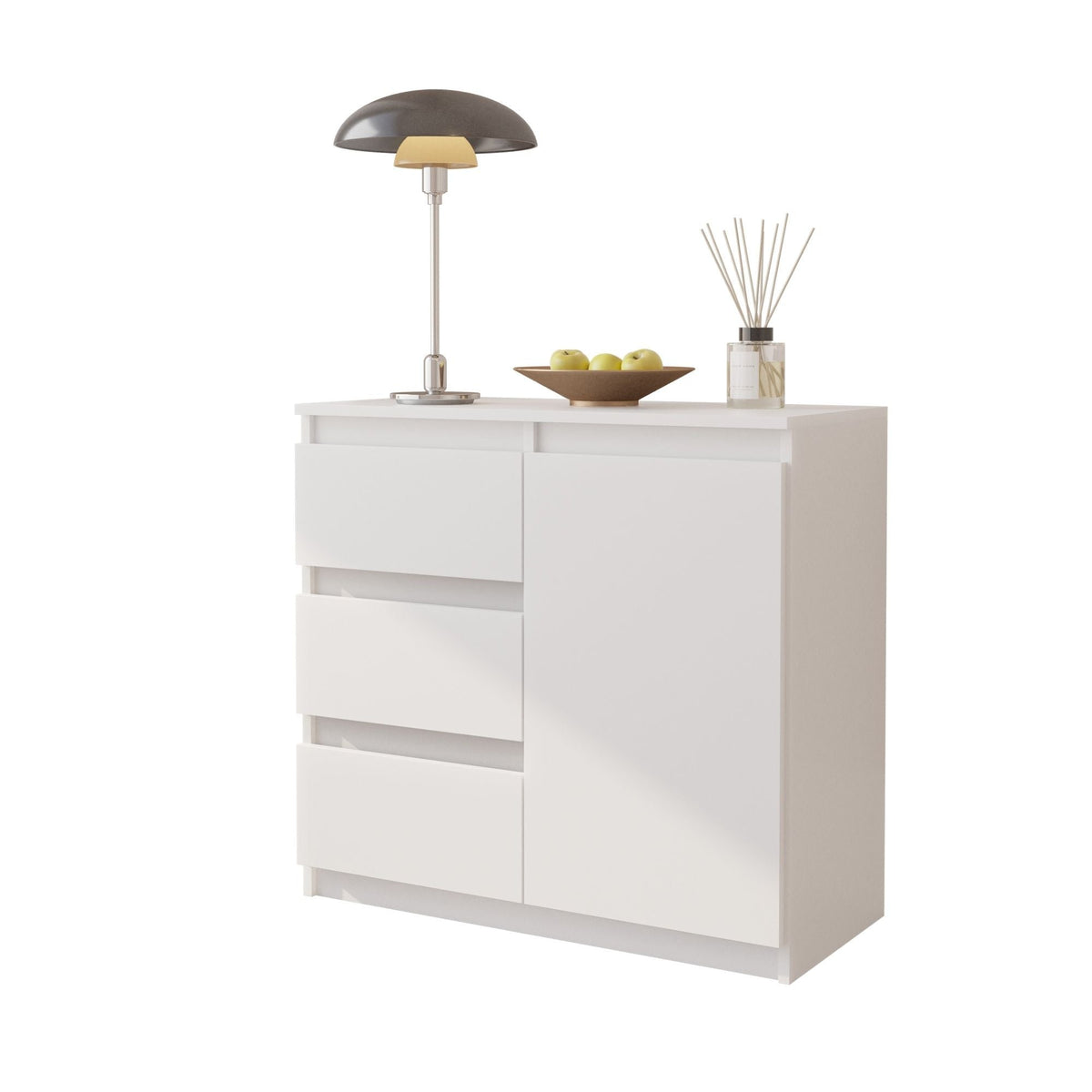 Mikel Sideboard 80 cm / 3 Schubladen in Farbe Weiß Matt Weiß Matt von kommodly