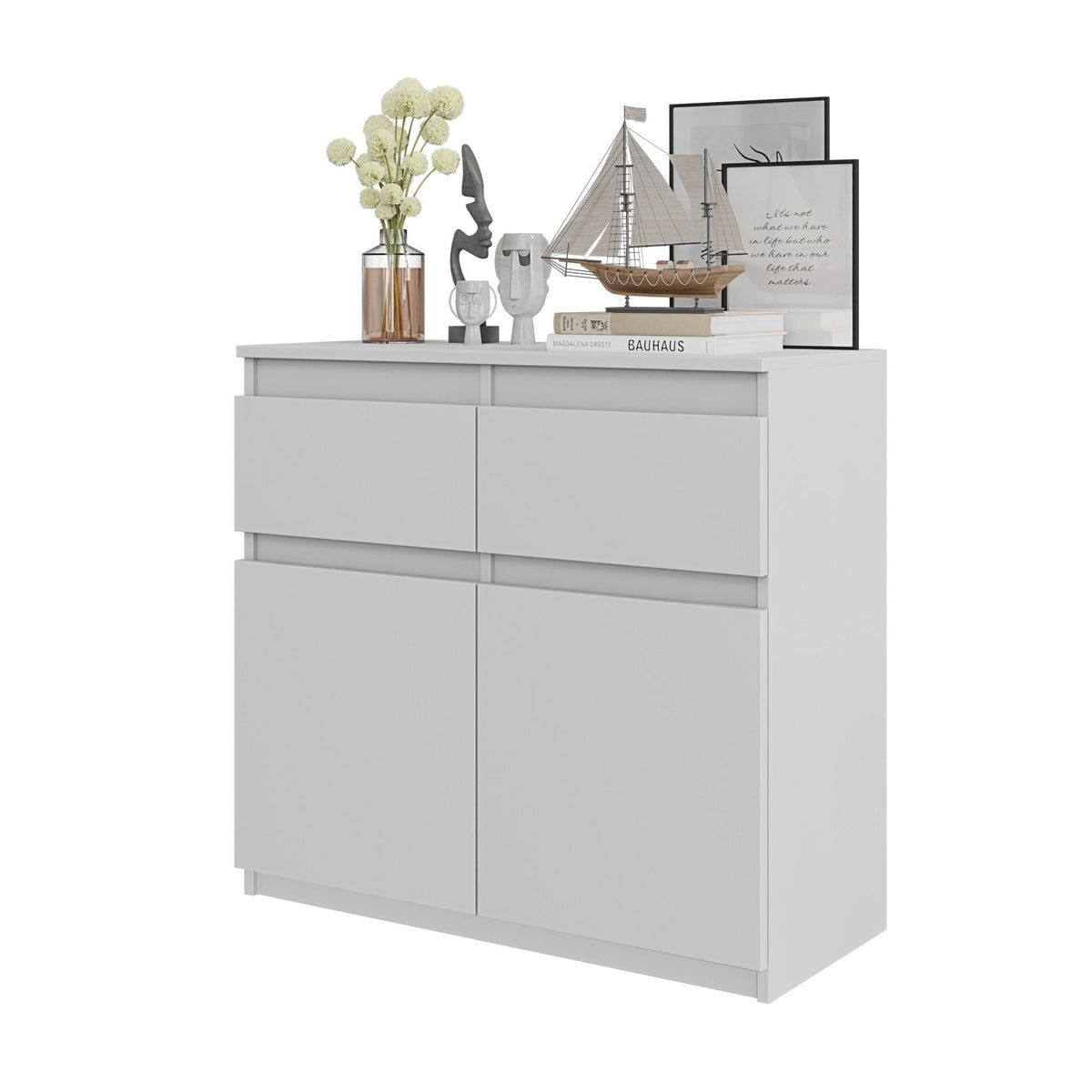 Noah Sideboard 80 cm / 2 Schubladen in Farbe Weiß Matt Weiß Matt von kommodly