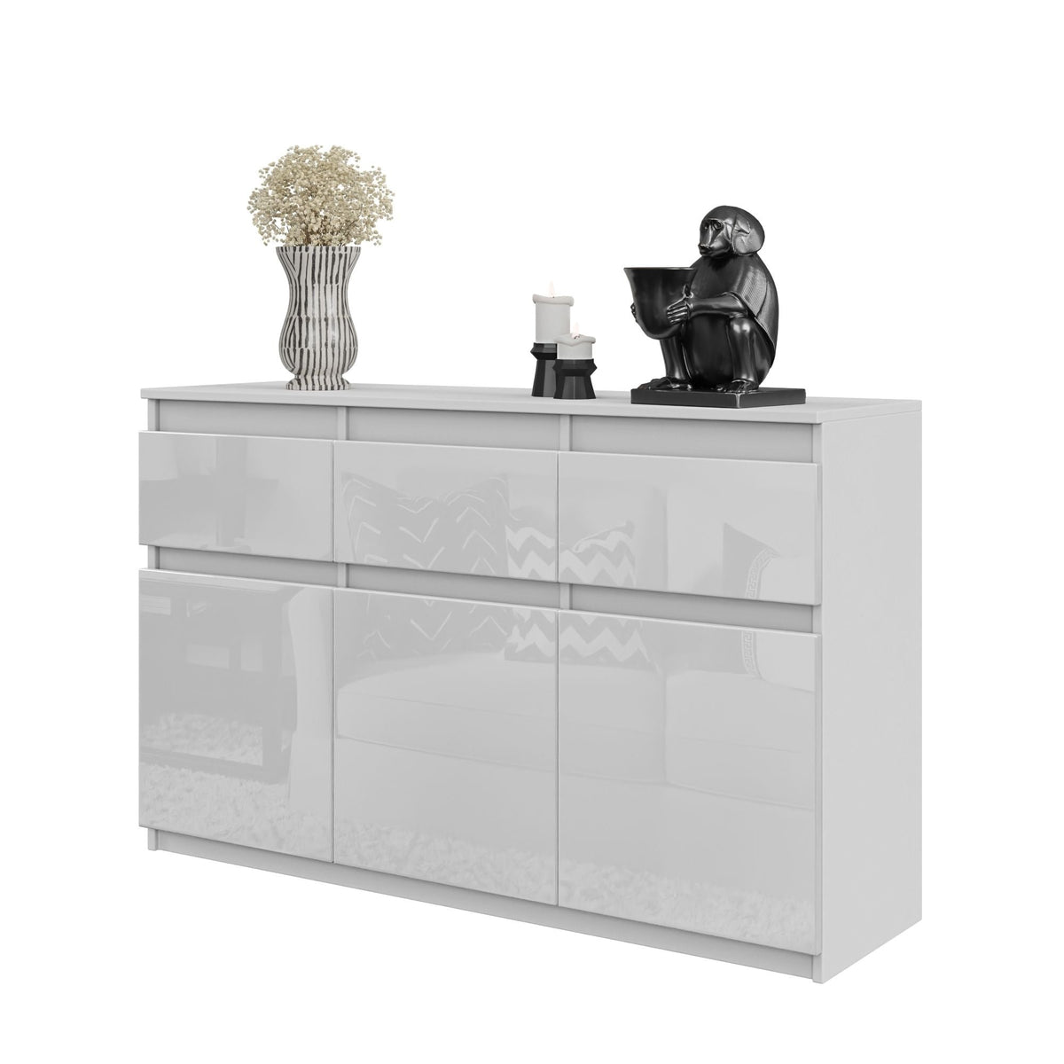 Noah Sideboard 120 cm / 3 Schubladen in Farbe Weiß Matt Weiß Hochglanz von kommodly