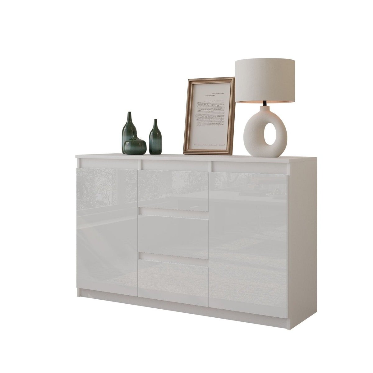 Mikel Sideboard 120 cm / 3 Schubladen in Farbe Weiß Matt Weiß Hochglanz von kommodly