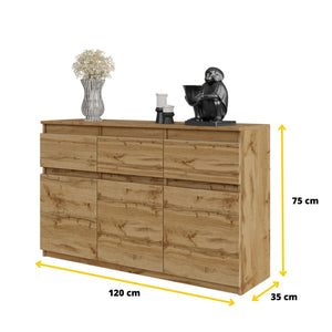 Noah Sideboard 120 cm / 3 Schubladen in Farbe von kommodly