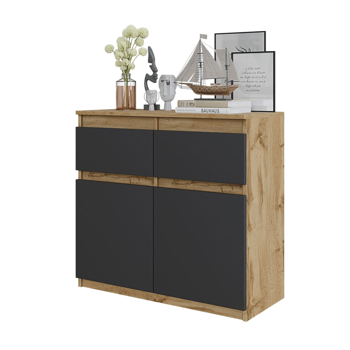 Noah Sideboard 80 cm / 2 Schubladen in Farbe Wotan Eiche Anthrazit von kommodly