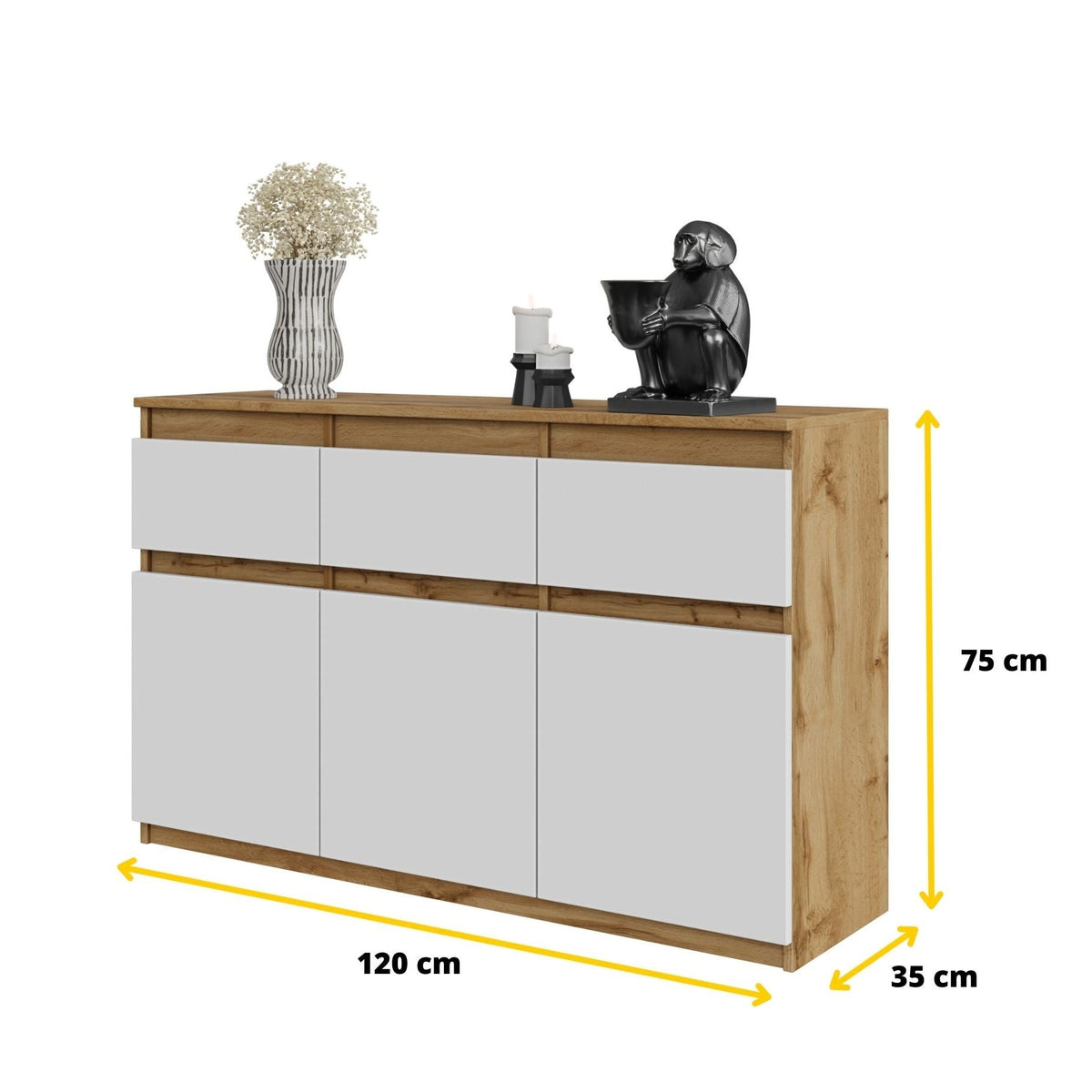Noah Sideboard 120 cm / 3 Schubladen in Farbe von kommodly