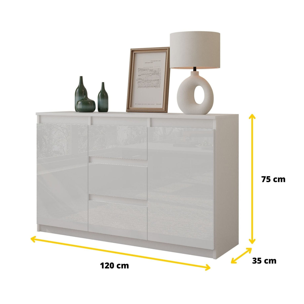 Mikel Sideboard 120 cm / 3 Schubladen in Farbe von kommodly