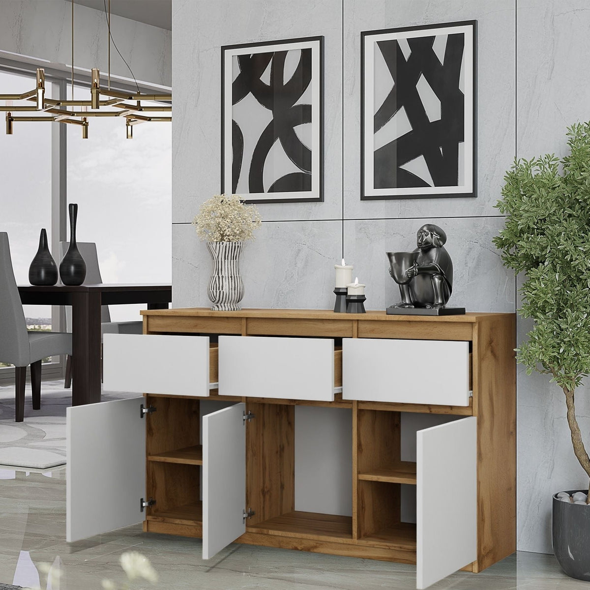 Noah Sideboard 120 cm / 3 Schubladen in Farbe von kommodly