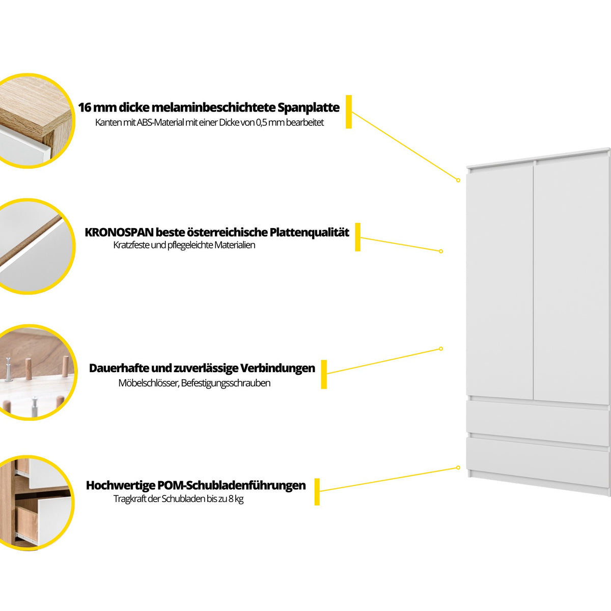 Joelle Kleiderschrank 90 cm / 2 Türen in Farbe von kommodly