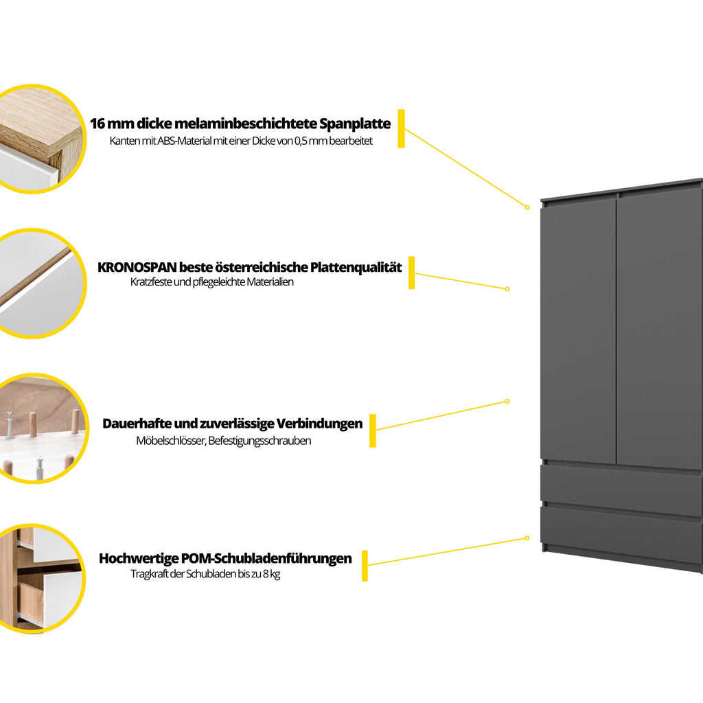 Joelle Kleiderschrank 90 cm / 2 Türen in Farbe von kommodly