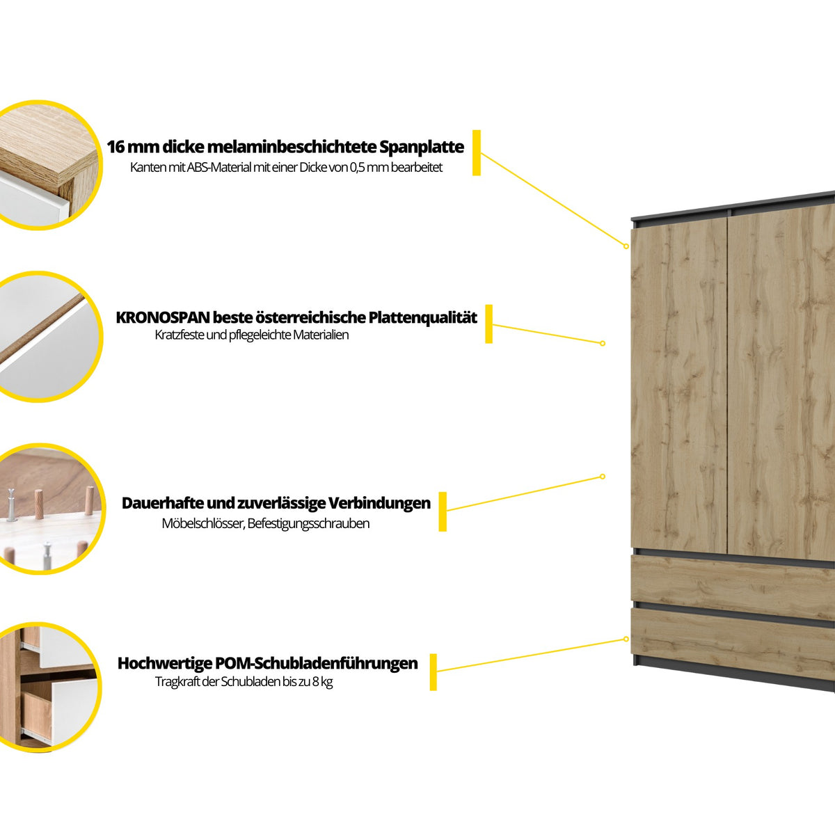 Joelle Kleiderschrank 90 cm / 2 Türen in Farbe von kommodly