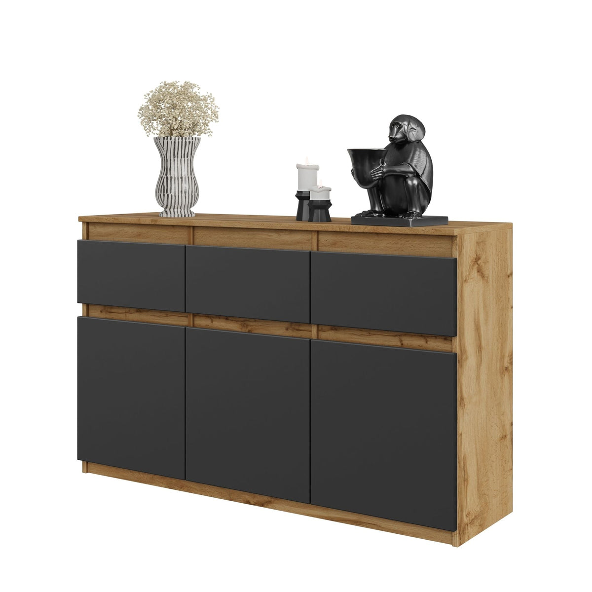 Noah Sideboard 120 cm / 3 Schubladen in Farbe Wotan Eiche Anthrazit von kommodly