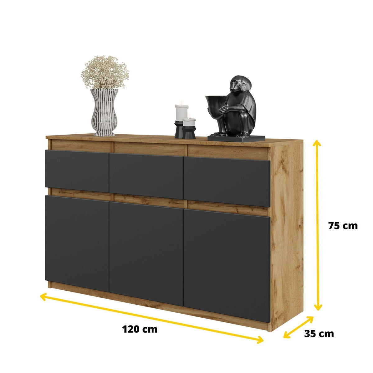 Noah Sideboard 120 cm / 3 Schubladen in Farbe von kommodly