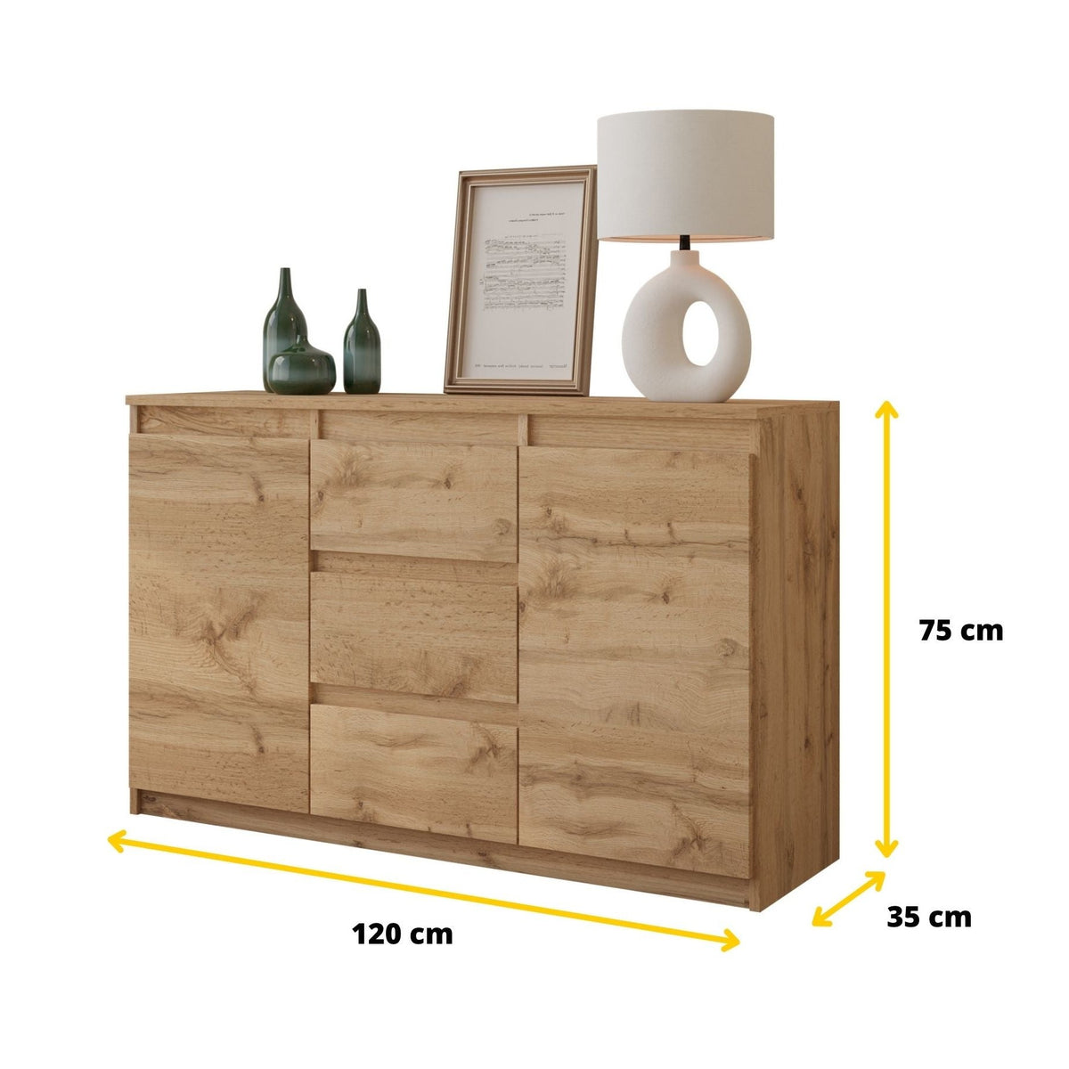 Mikel Sideboard 120 cm / 3 Schubladen in Farbe von kommodly