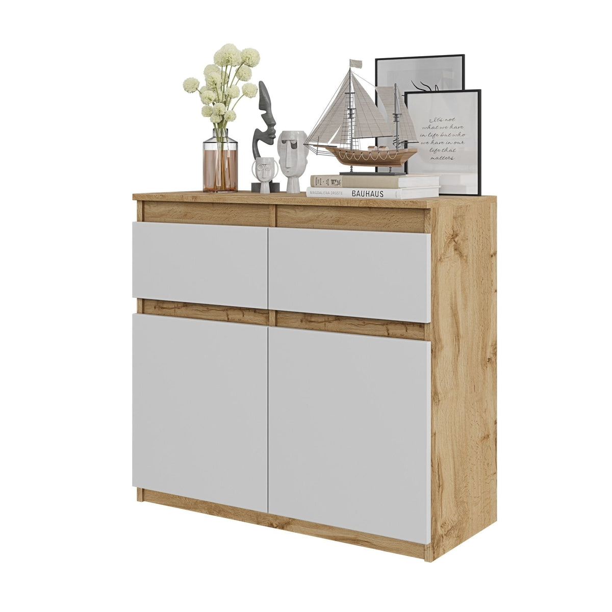 Noah Sideboard 80 cm / 2 Schubladen in Farbe Wotan Eiche Weiß Matt von kommodly