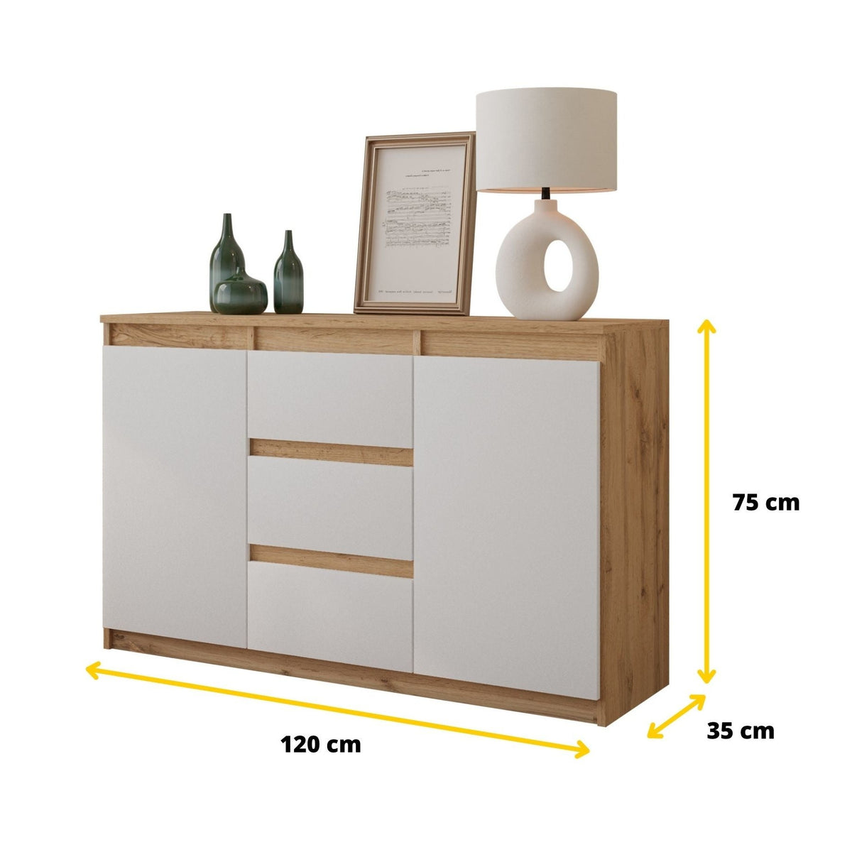 Mikel Sideboard 120 cm / 3 Schubladen in Farbe von kommodly