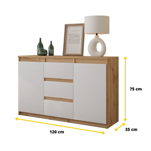 Mikel Sideboard 120 cm / 3 Schubladen in Farbe von kommodly