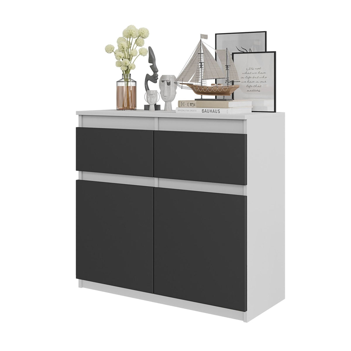 Noah Sideboard 80 cm / 2 Schubladen in Farbe Weiß Matt Anthrazit von kommodly