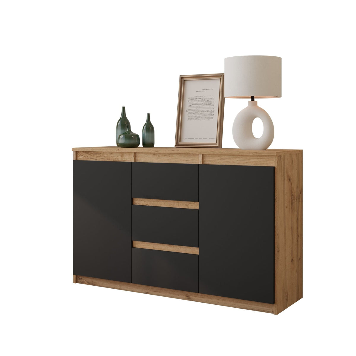 Mikel Sideboard 120 cm / 3 Schubladen in Farbe Wotan Eiche Anthrazit von kommodly
