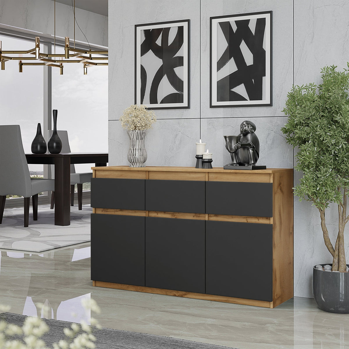 Noah Sideboard 120 cm / 3 Schubladen in Farbe von kommodly