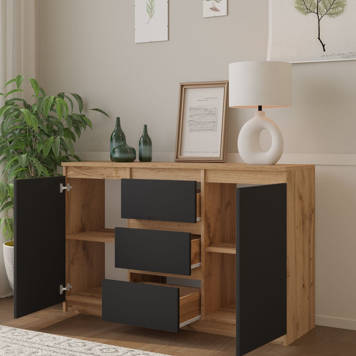 Mikel Sideboard 120 cm / 3 Schubladen in Farbe von kommodly