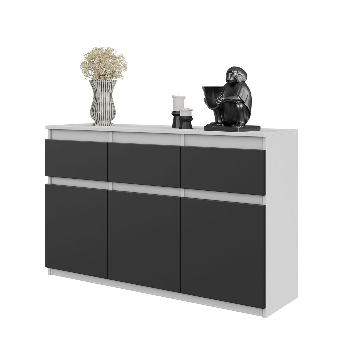 Noah Sideboard 120 cm / 3 Schubladen in Farbe Weiß Matt Anthrazit von kommodly