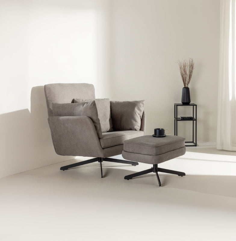 Sessel Roka Grau mit Fußhocker in Farbe von kommodly