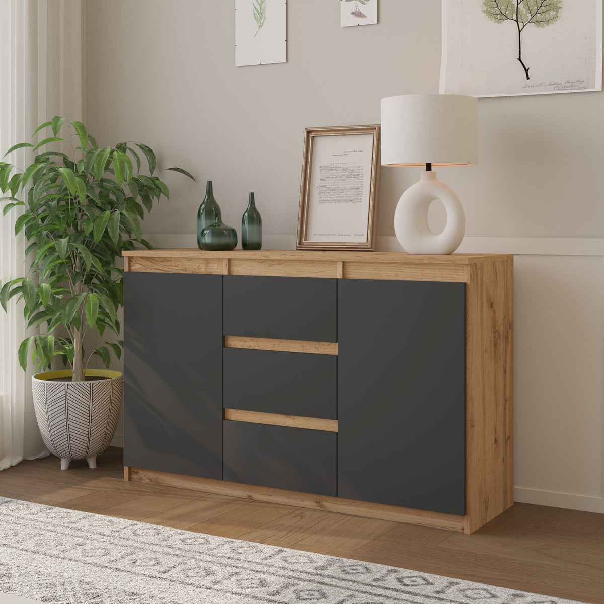 Mikel Sideboard 120 cm / 3 Schubladen in Farbe von kommodly