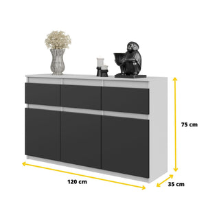 Noah Sideboard 120 cm / 3 Schubladen in Farbe von kommodly
