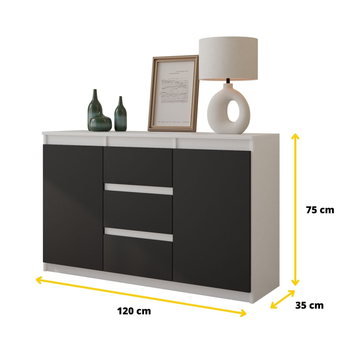 Mikel Sideboard 120 cm / 3 Schubladen in Farbe von kommodly