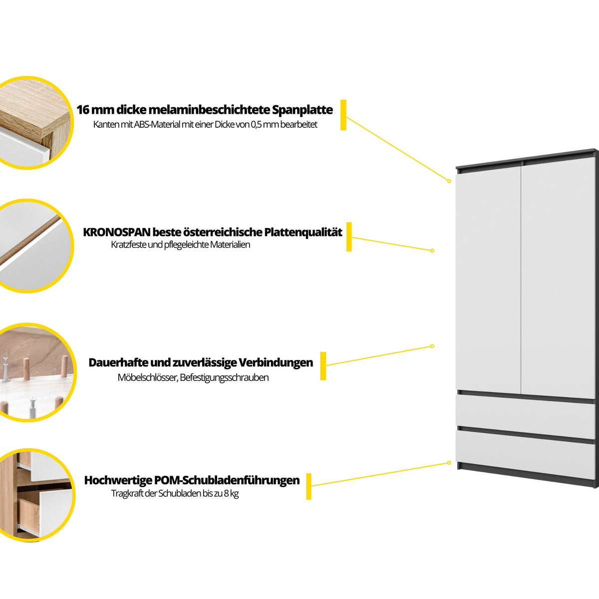 Joelle Kleiderschrank 90 cm / 2 Türen in Farbe von kommodly
