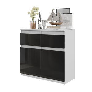 Noah Sideboard 80 cm / 2 Schubladen in Farbe Weiß Matt Schwarz Hochglanz von kommodly