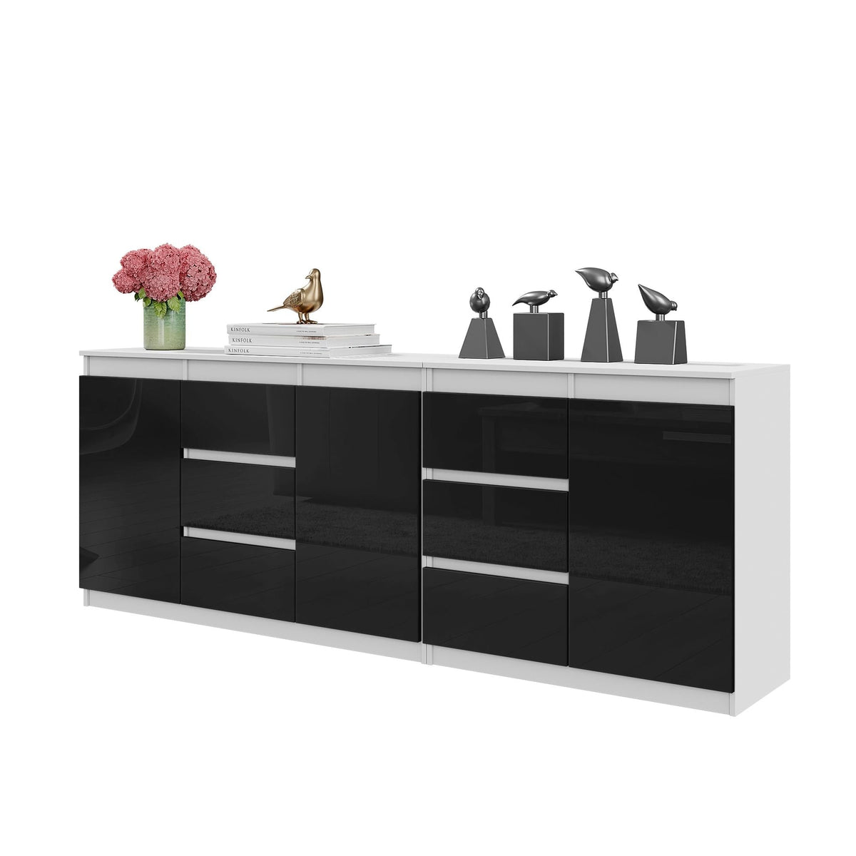 Mikel Kommoden-Set 200 cm, 2-teilig in Farbe Weiß Matt Schwarz Hochglanz von kommodly