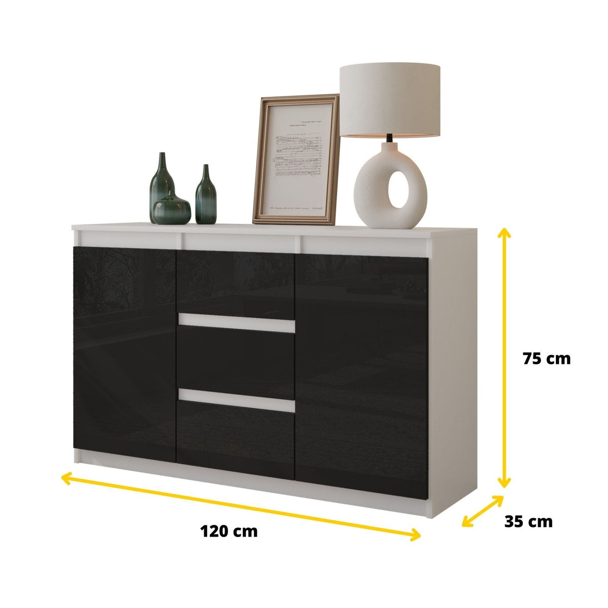 Mikel Sideboard 120 cm / 3 Schubladen in Farbe von kommodly