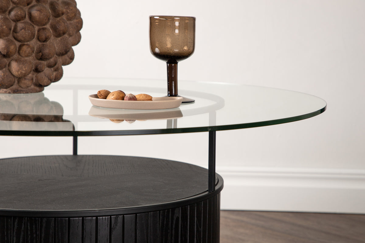 Sofatisch Jovi Schwarz - Rund, Glasplatte, Minimalistisches Design in Farbe von kommodly