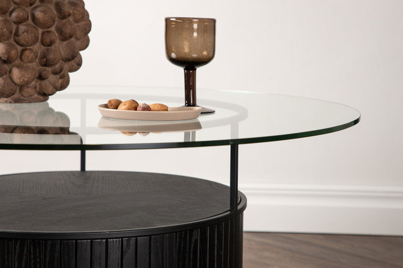 Sofatisch Jovi Schwarz - Rund, Glasplatte, Minimalistisches Design in Farbe von kommodly