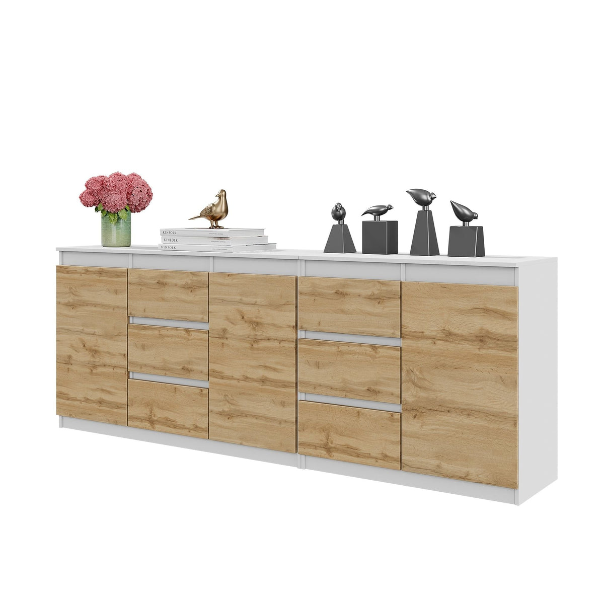 Mikel Kommoden-Set 200 cm, 2-teilig in Farbe Weiß Matt Wotan Eiche von kommodly