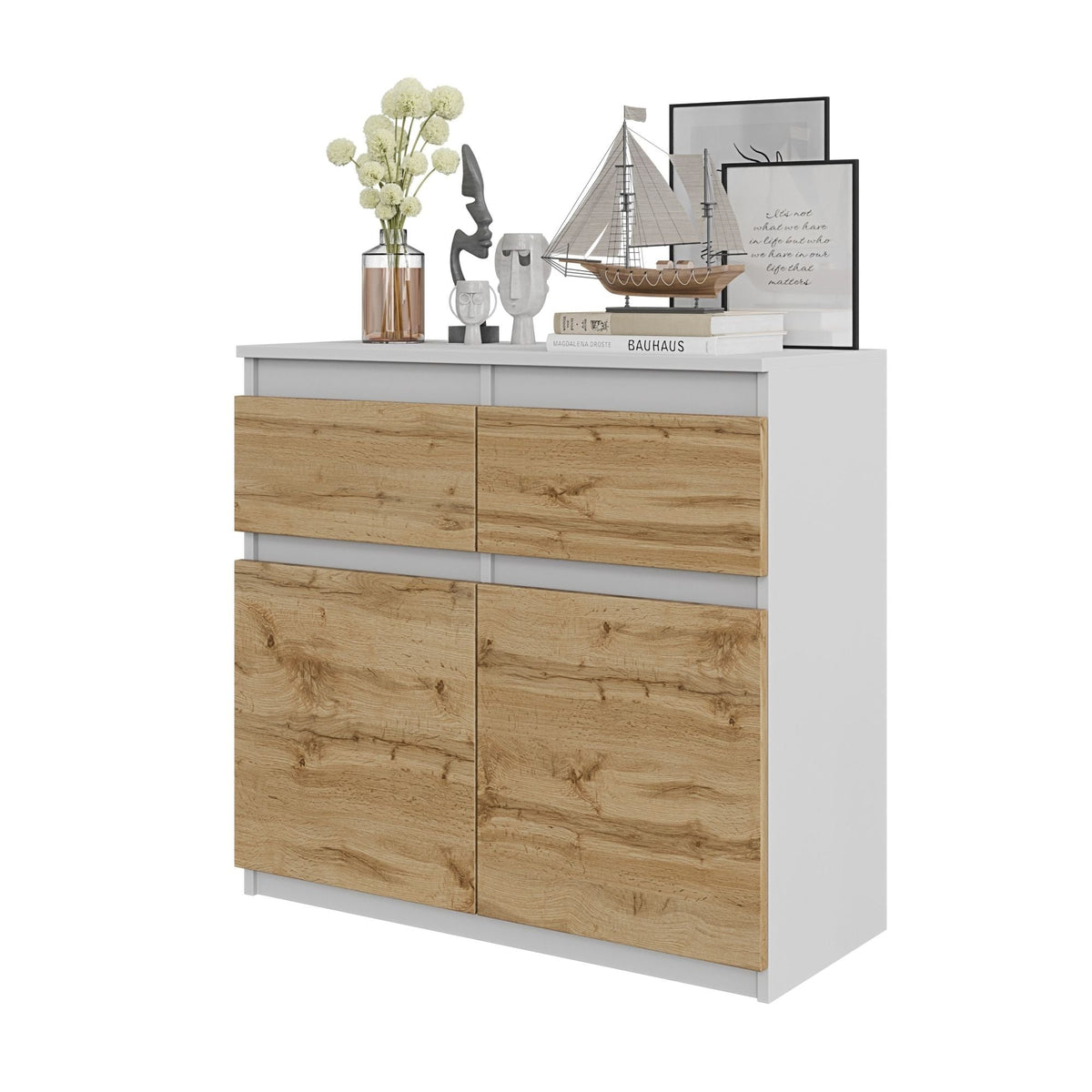 Noah Sideboard 80 cm / 2 Schubladen in Farbe Weiß Matt Wotan Eiche von kommodly