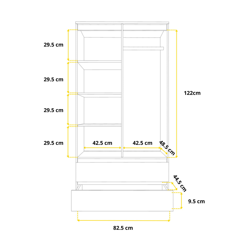 Joelle Kleiderschrank 90 cm / 2 Türen in Farbe von kommodly