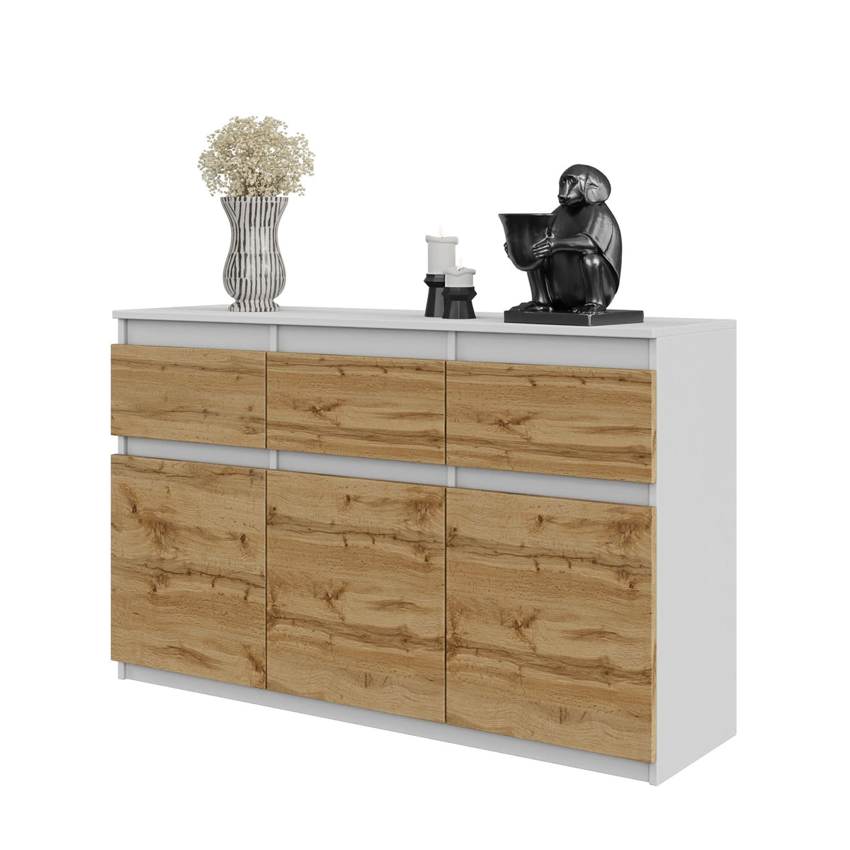 Noah Sideboard 120 cm / 3 Schubladen in Farbe Weiß Matt Wotan Eiche von kommodly